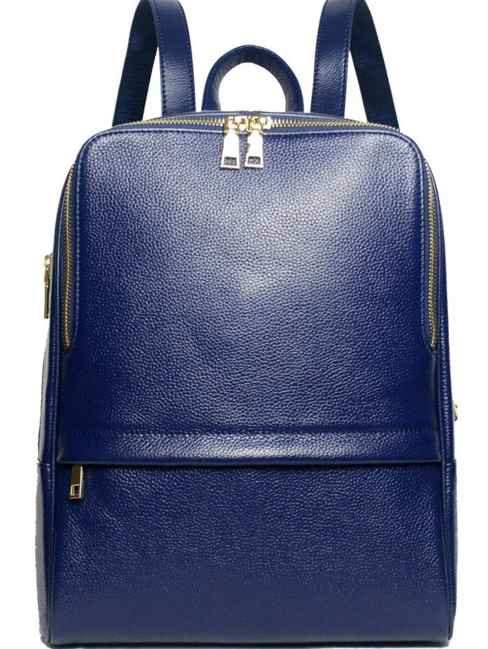 COOLCY Structured Navy Leather Backpack with Gold Hardware